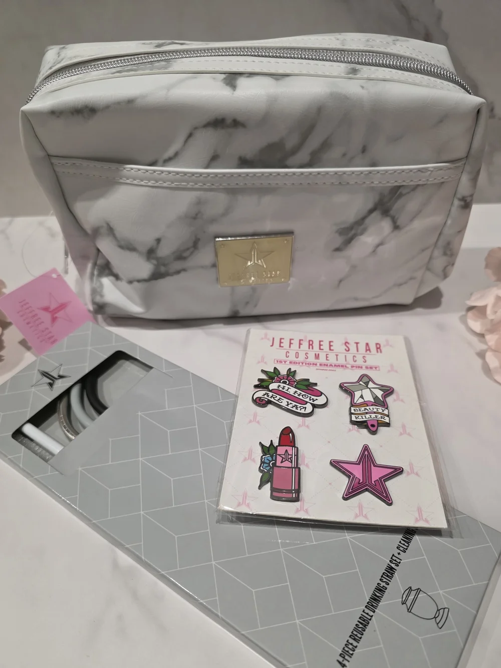 Jeffree Star - Marble Print Makeup Bag - White Marble